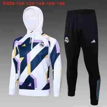Survetement Ensemble Enfant Real Madrid 2024 2025 Blanc Bleu