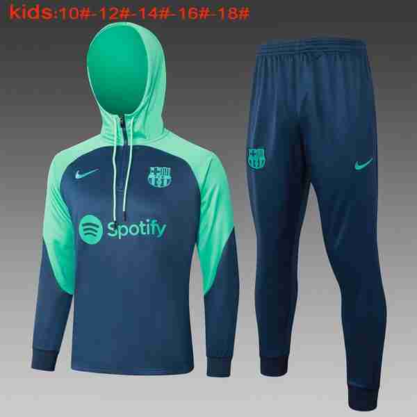 Ninos Chandal Con Capucha Barcelona 2024-2025 Azul 2 Survetement a Capuche Ensemble Enfant Barcelone 2024 2025