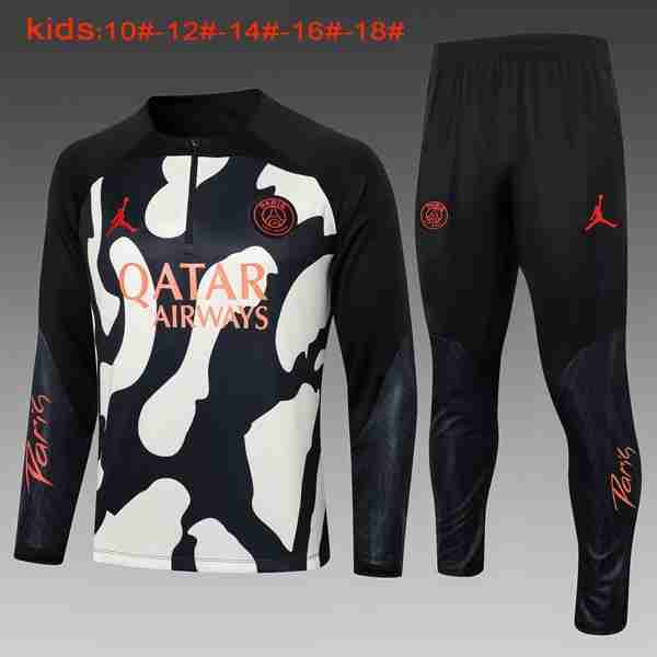 Ninos Sudadera De Training PSG 2024-2025 Negro Blanco Sweat Entrainement Ensemble Enfant Paris Saint Germain 2024 2025 Noir Blanc