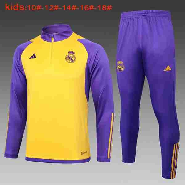 Ninos Sudadera De Training Real Madrid 2024-2025 Amarillo Purpura Sweat Entrainement Ensemble Enfant Real Madrid 2024 2025 Jaune Purpura
