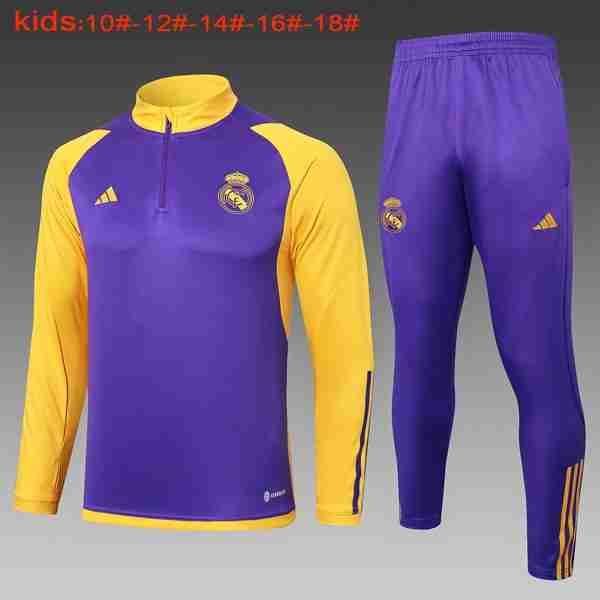 Ninos Sudadera De Training Real Madrid 2024-2025 Purpura Amarillo Sweat Entrainement Ensemble Enfant Real Madrid 2024 2025 Purpura Jaune