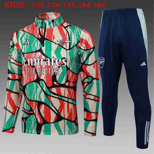 Ninos Sudadera De Training Arsenal 2025-2026 Verde Rojo Sweat Entrainement Ensemble Enfant Arsenal 2025 2026 Vert Rouge