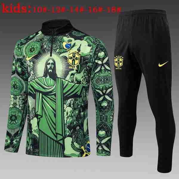 Ninos Sudadera De Training Brasil 2025-2026 Verde Sweat Entrainement Ensemble Enfant Brasil 2025 2026 Vert