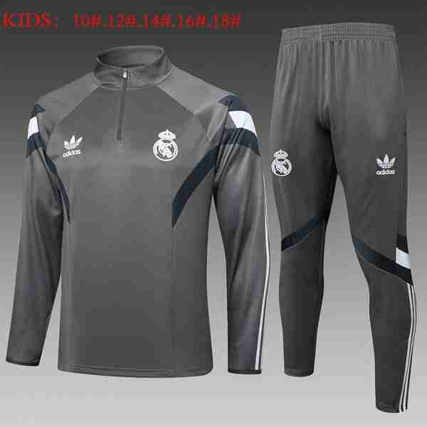 Ninos Sudadera De Training Real Madrid 2025-2026 Gris Sweat Entrainement Ensemble Enfant Real Madrid 2025 2026 Gris